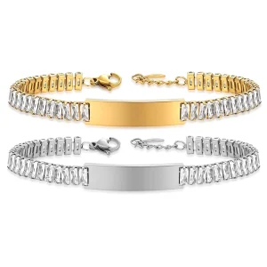 Women Man Trendy Crystal Zircon Bracelet Custom Engraved Gold Plated Stainless Steel Tennis Bracelet Bangles