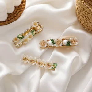Women Metal Fashion Crystal Rhinestone Hair Accessories Pearl Shell Flower Shape Hair Clips for Girls