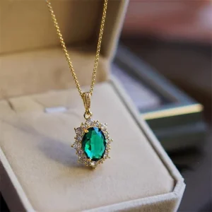 Women Oval Green Cubic Zircon Pendant Necklace for Women Gorgeous Elegant Wedding Neck Accessories New Fashion Jewelry