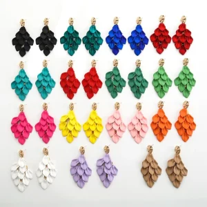 Women Party Wearing Flower Petal Tassel Earrings Multi Layer Colors Boho Flower Petal Earrings