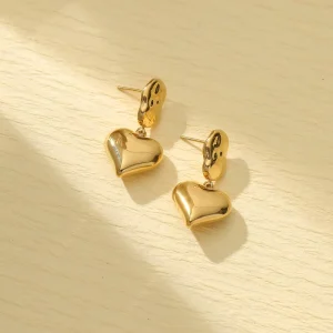 Women Peach Heart Mirror Drop Earrings New Design 18K Gold PVD Titanium Steel Earrings Stainless Steel Jewelry