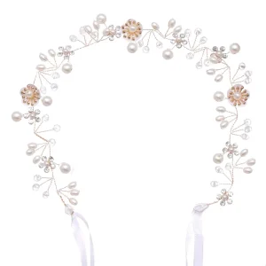 Women Pearl Flower Bridal Accessories Handmade Beaded Headband Wedding Headdress Kids Party Hair Accessories
