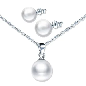 Women Pearl Stud Earrings Necklace Jewelry Sets for Weeding