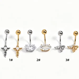Women Piercing Jewelry Stainless Steel CZ Pearl Butterfly Belly Button Navel Ring