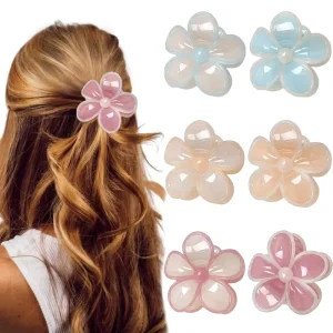 Women Plastic Sweet Jelly Colored Five Petal Flower Hair Claw Clip for Independence Day Summer Use
