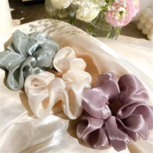 Women Satin Silk Big Scrunchies Elegant Vintage Simple Elastic Hair Bands for Pony Tail Rubber Bands Hair Accessories