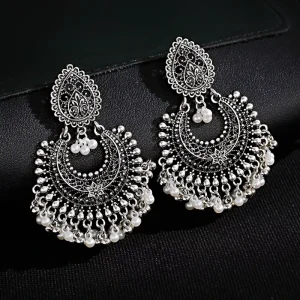 Women Silver Bells Indian Earrings Jewelry for Girls Vintage Dangling Gift Kolczyki