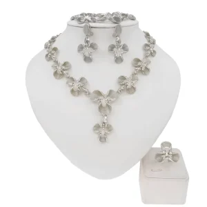 Women Silver Jewelry Elegant Charm Necklace Earrings Bracelet Ring Wedding Party Fashion Jewellery