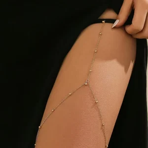 Women Simple Design Gold Silver Colored Beaded Leg Chain Elastic Summer Sexy Beaded Body Leg Chain Jewelry Gifts