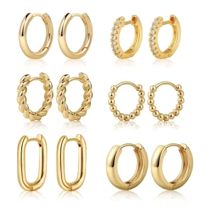 Women Single Hoop Earring Set 14K Gold Plated Copper Inlaid Full Cubic Zirconia Circle Earrings