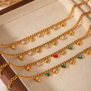 Women Stainless Steel 18K Gold Plated Heart-shaped Zircon Charms Bracelets