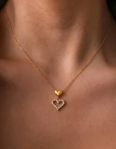 Women Stainless Steel Double Heart Necklace Inlaid CZ Stone Dainty Layering Stackable Pendant Necklace Trendy Fashion Jewelry
