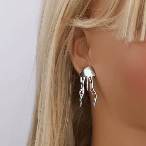 Women Stainless Steel Jellyfish Stud Earrings Nettlefish Acaleph Shaped Ear Adornment Tarnish Free Bright Silver Color Ear Studs