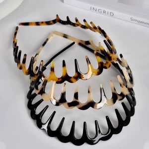 Women Trendy Leopard Headband With Teeth U Shape Non Slip Acetate Headband
