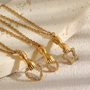 Women Waterproof Stainless Steel Heart Pendant Necklace 18K Gold Plated Bamboo Chain Trendy Women’s Accessories