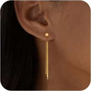 Women’s 14K Gold Plated Alloy Tassel Dangle Earrings Natural Stone Trendy Hypoallergenic Long Chain Dainty Pearl Drop Fashion