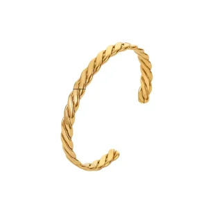 Women’s 18K Gold Plated Stainless Steel Open Cuff Bracelet with Cubic Zirconia Waterproof Fashion Jewelry Bangle for Gifts