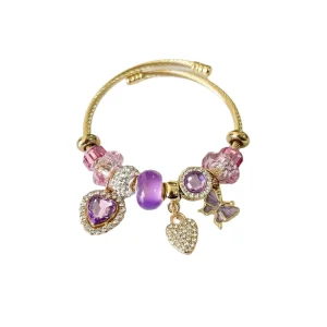 Women’s 18K Gold Stainless Steel Bracelets with Heart Butterfly Blue Purple Diamond Stones Fashion Charms