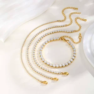 Women’s 18K Gold Trendy Gift Jewelry Accessories Stainless Steel Zircon Bracelet 2 3 4 5mm Width Tennis Bracelet