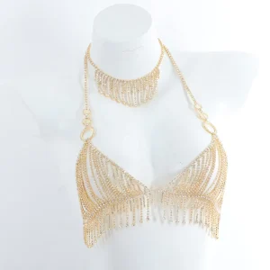 Women’s 18k Gold Plated Crystal Rhinestone Bikini Choker Body Chain Jewelry for Party