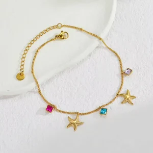 Women’s 18k Gold Stainless Steel Waterproof Anklets Summer Beach Charm Body Jewelry with Zircon Fashion Accessory