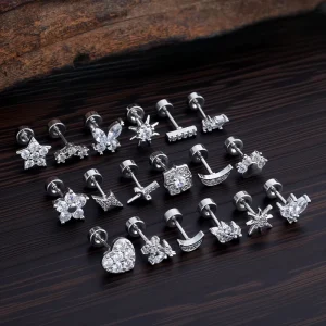 Women’s 20G Tragus Earrings with Zircon 316L Stainless Steel Nose Stud Helix Cartilage Conch Labret Piercing Sensitive Ears