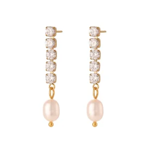 Women’s 316L Stainless Steel Jewelry 14K PVD Gold Earrings Freshwater Pearl
