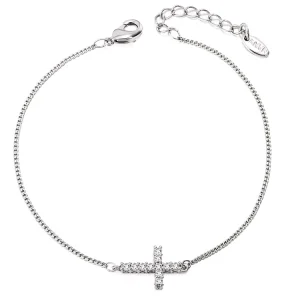 Women’s Adjustable 18K Gold Silver Plated CZ Zirconia Stainless Steel Cross Charm Bracelet Romantic Fashionable Customizable