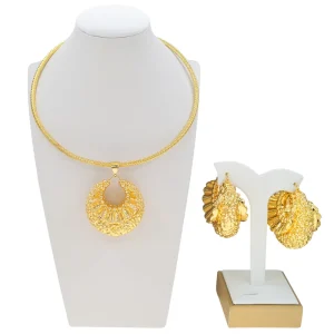 Women’s African Big Pendant Jewelry Set Gold Plated Necklace Luxury Irregular Circle Fine Chains Jewelry Accessories