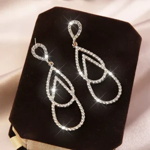 Women’s Alloy Crystal Diamond Geometric Rhinestone Hollow Water Drop Earrings