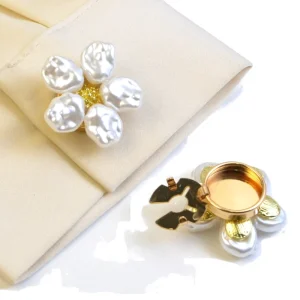 Women’s Alloy Pearl Decorative Collar Button Set Fashion Cufflinks Tie Clips Shirt Cuff Button Cover Flower Design