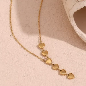 Women’s Asymmetric 6 Peach Hearts Y Pendant Necklace 316L Stainless Steel Jewelry 18K PVD Gold Necklace Link Chain Tempered
