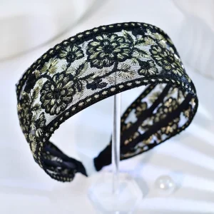 Women’s Black Vintage Embroidered Headband Ethnic Floral Wide Hair Hoop Fashion Hair Accessory for Daily & Events