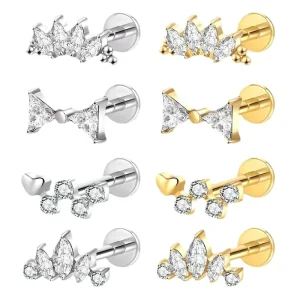 Women’s Body Jewelry Titanium Alloy Ear Earrings Gold Plating Bow Zircon Lip Nail Piercing Jewelry