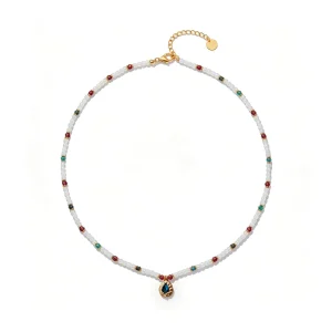 Women’s Bohemian Beaded Necklace with Link Chain, Shell and Starfish Beads