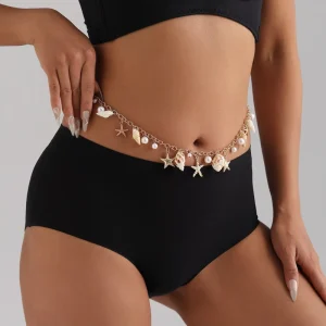 Women’s Bohemian Fashion Body Chain Waist Chain with Sea Star Starfish Shell Pendant for Beach Conch Bikini Jewelry Accessories