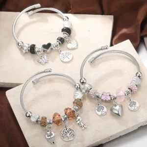 Women’s Bracelet European American Style DIY Beaded Bracelet Stainless Steel Copper Alloy Rhinestones