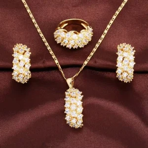 Women’s Bridal Jewelry Sets 18K Gold Plated Cubic Zircon Necklace Trendy for Wedding Engagement Anniversary Gift Party