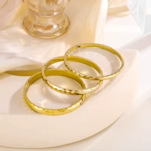 Women’s Bright Flower Stainless Steel Bangle Plated Gold Opening Slux Ring Diamond Simple Trendy Party Fashion
