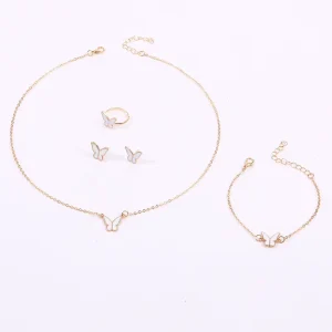 Women’s Butterfly Costume Jewelry Set Gold Plated Classic Style for Party or Gift