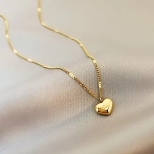 Women’s Choker PVD Gold Plated Love Stainless Steel Heart Pendant Necklace