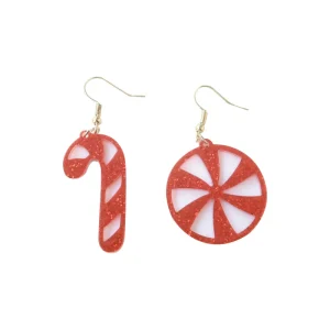 Women’s Christmas Acrylic Candy Cane Bauble Earrings European American Style Bold Exaggerated Cute DesignWholesale Cross Border