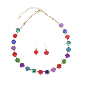 Women’s Classic Fashionable Exquisite Retro Simple Glass Bead Copper Link Chain Necklace Earring Set High End Trendy Wedding