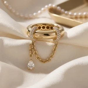 Women’s Classic Jewelry for Women 18k Gold Plated 925 Silver Diamond Chain Drape Rings