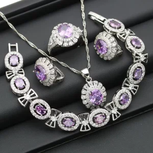 Women’s Classic Style Fashion Jewelry Set Zircon Bracelet Earrings Necklace Pendant Ring for Parties Engagements Wedding Gift