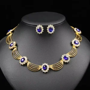 Women’s Costume Necklace Set Crystal Hollow Scroll Statement Necklace Earrings Set