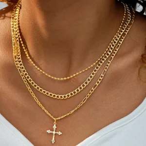 Women’s Cross border European American Creative Multi layer Stacked Alloy Electroplated Pendant Clavicle Chain Fashion Necklace