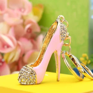 Women’s Crystal Rhinestone High Heel Shoe Keychain Bag Charm Pendant Mini Metal Slippers Keyring Bag Charm