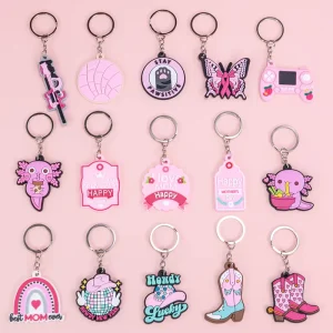 Women’s Custom Cute PVC Heart Charm Keyring Pink Keychain for Fashion Accessories Everyday Use Cartoon Shape