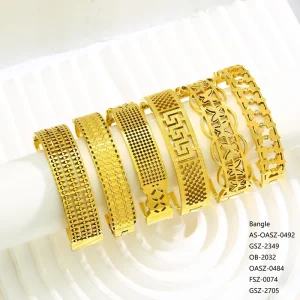 Women’s Custom Jewelry Chunky Fashion Environmental Friendly Classic Hollow Pattern Wide Bracelets 18k Gold Bangles